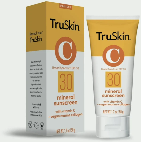 TrueSkin Non-Chemical Facial Sunblock SPF 30 - Vegan, Lightweight, 1.7 fl oz