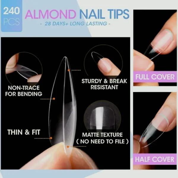 Gellen Extension Set: Nails including 240pieces Almond Nail Extensions