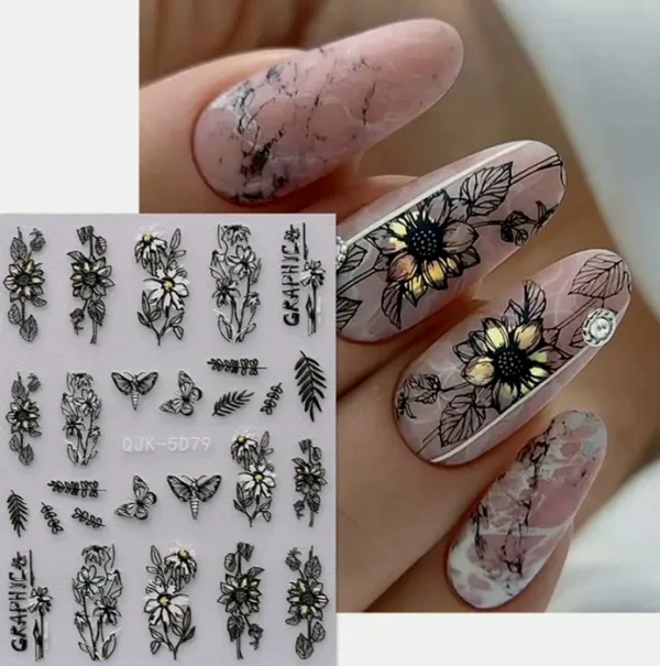 Embossed Summer Flower Nail Art Stickers