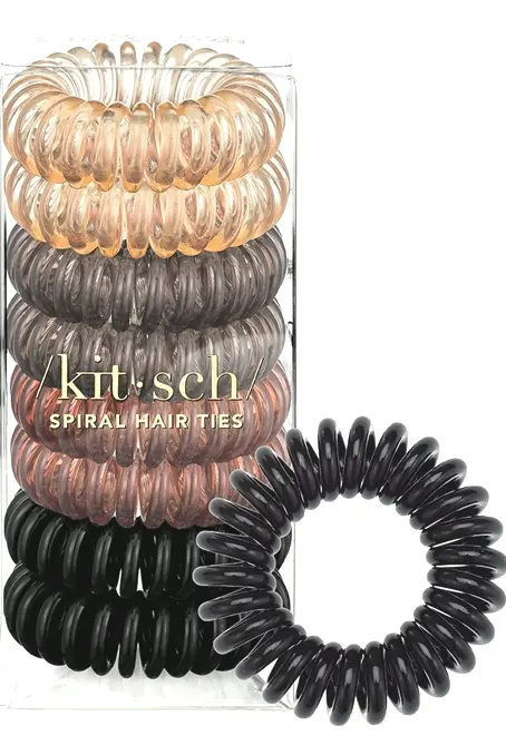 Kitsch Hair Bands for Ladies - No Crease Coil Bands, Set of 8 (Brown)