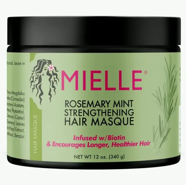 Mielle Organics Rosemary Mint Fortifying Hair Masque, Oil & Biotin Deep Treatment, Repair for Dry, Damaged, & Frizzy Hair, 12 oz