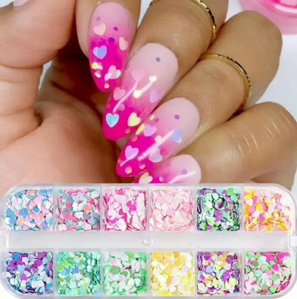 Shiny Love Nail Glitter Sequins, Three-Dimensional Pattern