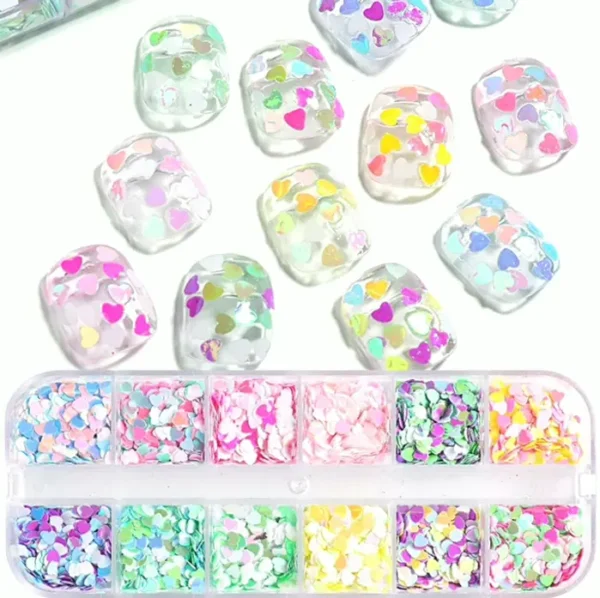 Shiny Love Nail Glitter Sequins, Three-Dimensional Pattern