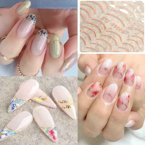 3D Lines Nail Stickers Rose Gold Pack Self-Sticking