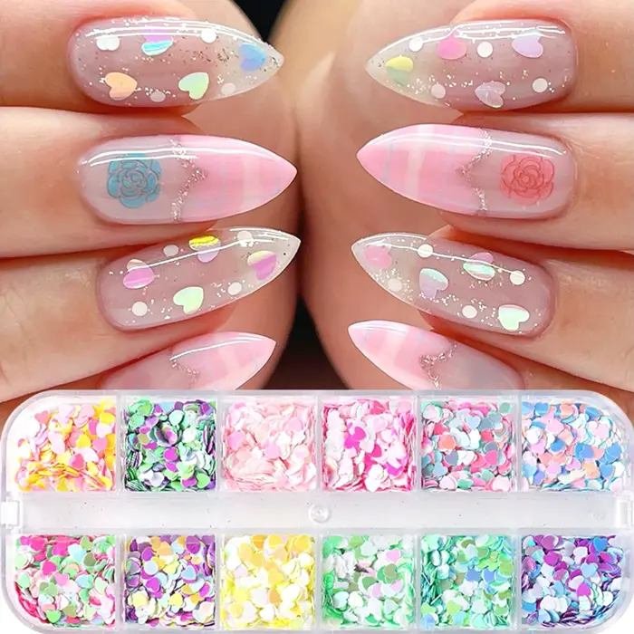 Shiny Love Nail Glitter Sequins, Three-Dimensional Pattern