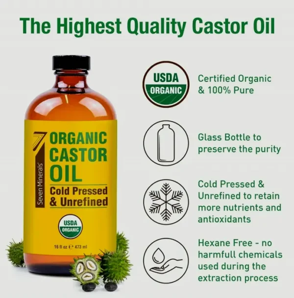 Pure Castor Oil - 16oz Glass Bottle