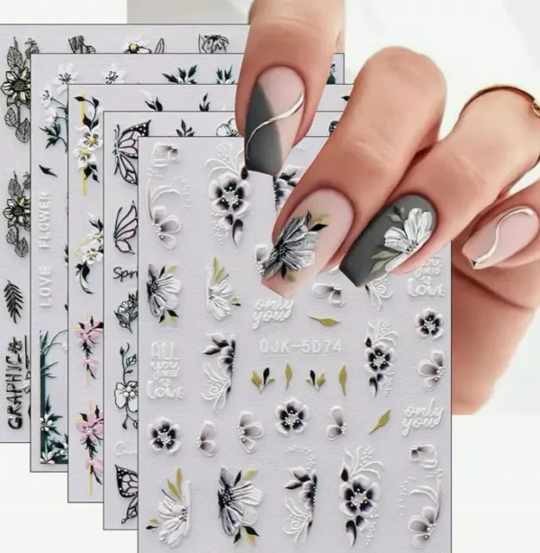 Embossed Summer Flower Nail Art Stickers