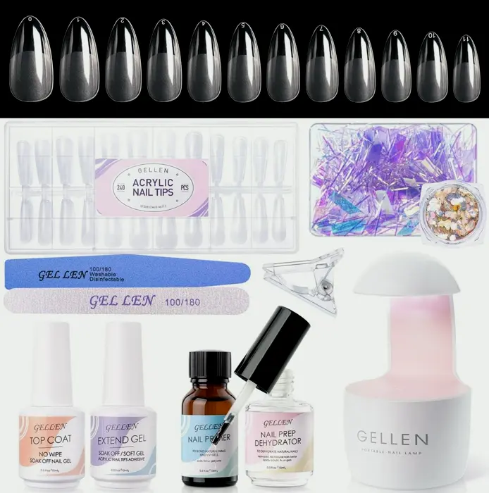 Gellen Extension Set: Nails including 240pieces Almond Nail Extensions