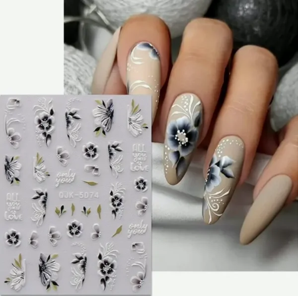 Embossed Summer Flower Nail Art Stickers