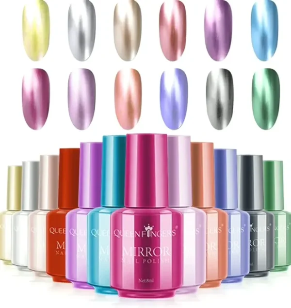 Ownest's 12-Color Mirror Nail Polish Set, Long Lasting Gloss Manicure