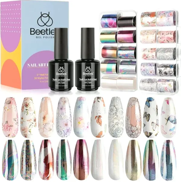 Nail Foil Glue Set - 2 Bottles w/ Stickers